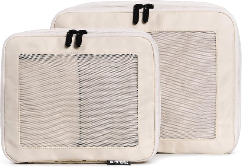 Aerotrunk Compression Packing Cubes for Travel - Luggage Organizer Bags - Double Zipper Packing Cubes for Suitcases (2-Pack, Beige) - Image 1